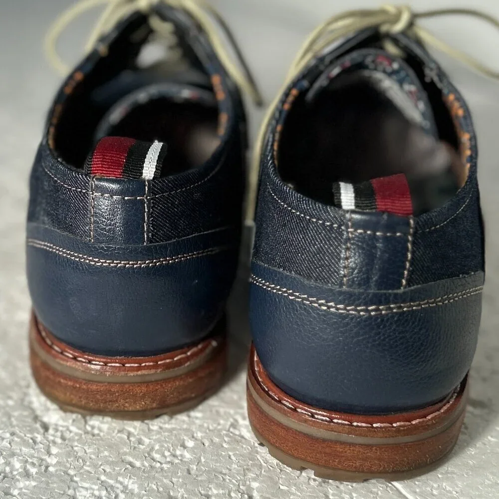 Ben Sherman SZ 8 Navy Leather & Denim Oxford Office Casual Preppy Old Money